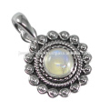 Natural Rainbow Moonstone Gemstone 925 Sterling Silver Pendant